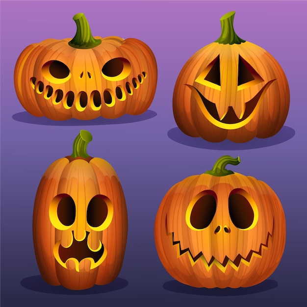 Realistic halloween pumpkins collection