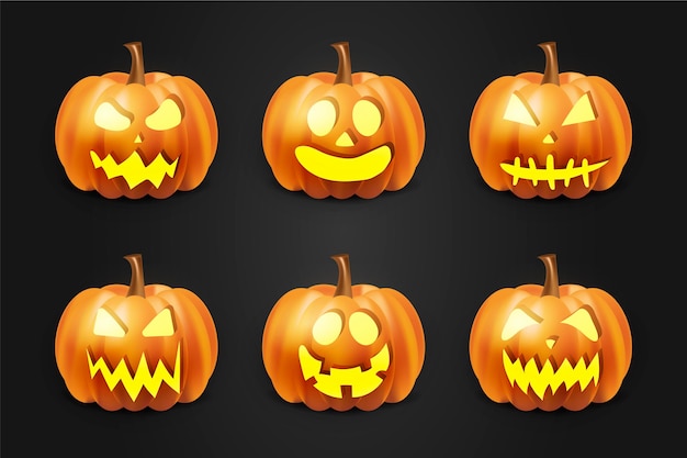 Realistic halloween pumpkins collection