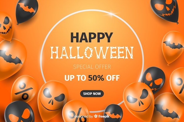 Free vector realistic halloween sale background with balloons