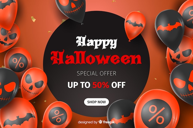 Free vector realistic halloween sale background with balloons