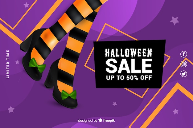 Free vector realistic halloween sale with orange and black stockings