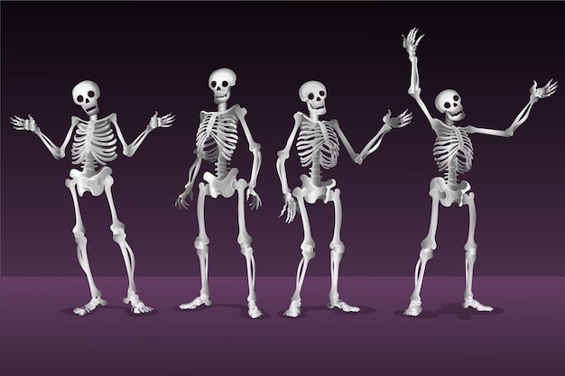 Free Vector realistic halloween skeletons collection