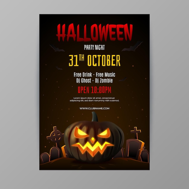 Realistic halloween vertical party flyer template