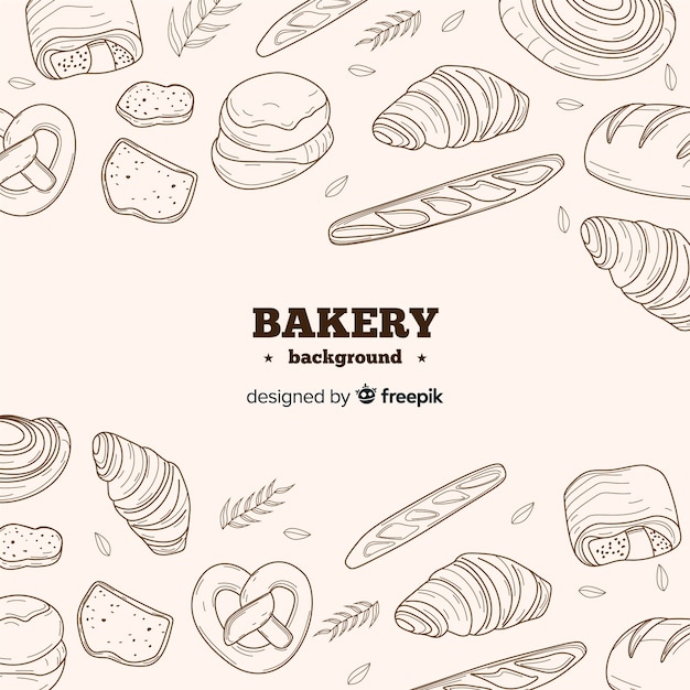 Realistic hand drawn bakery background