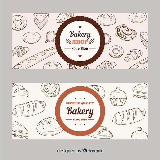 Realistic hand drawn bakery banners