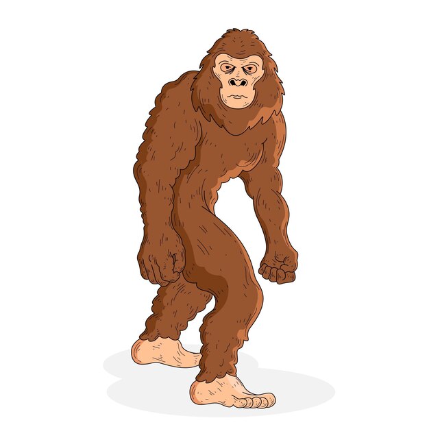 Realistic hand drawn bigfoot sasquatch illustration