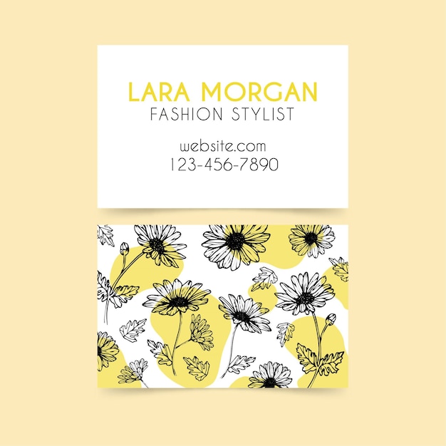 Realistic hand drawn business card with flowers