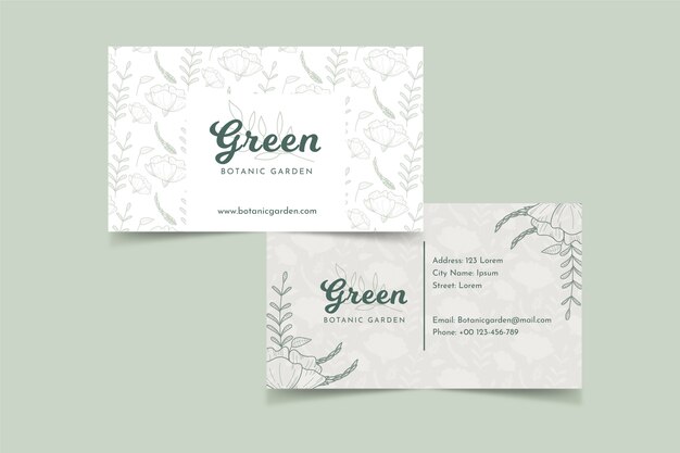 Realistic hand drawn floral business card template