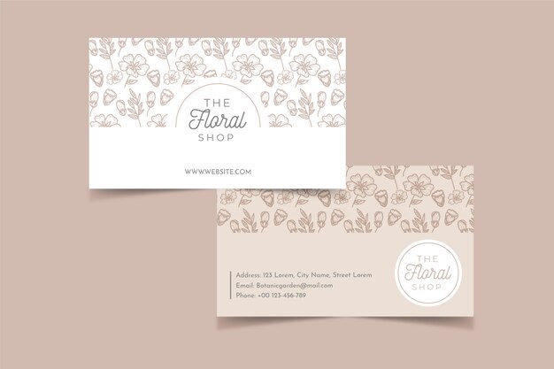 Realistic hand drawn floral business card template