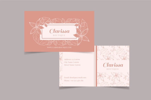 Realistic hand drawn floral business card template