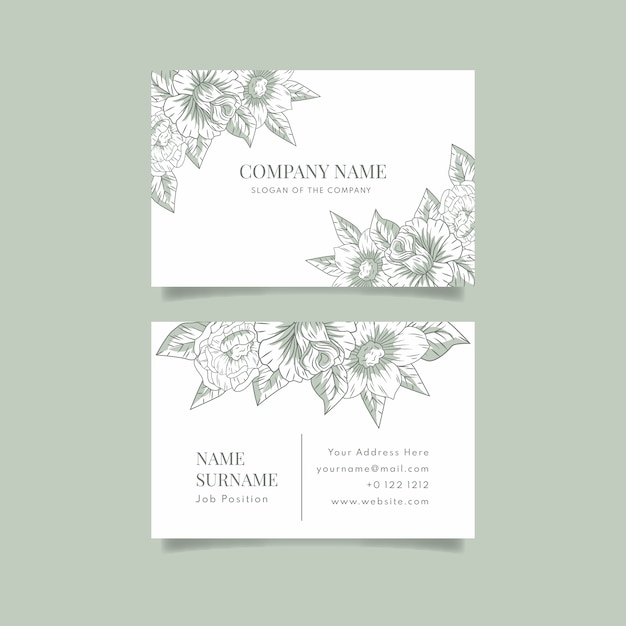 Realistic hand drawn floral business card template