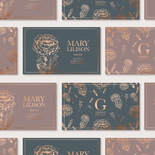 Free vector realistic hand drawn floral business card template