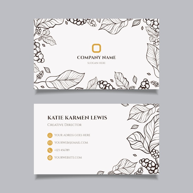 Realistic hand drawn floral business card template