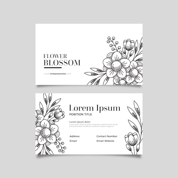 Realistic hand drawn floral business card template