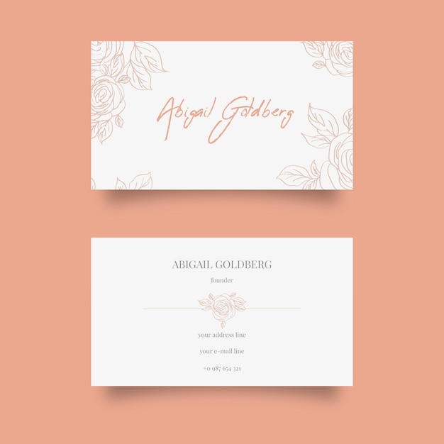 Realistic hand drawn floral business card template