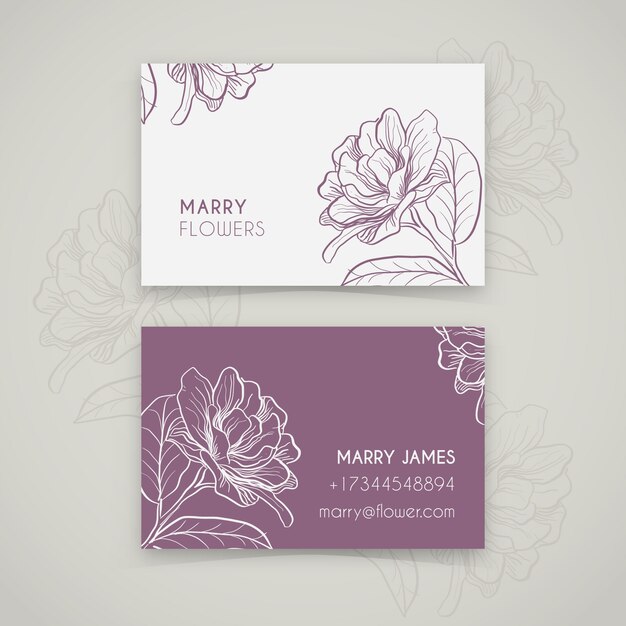 Realistic hand drawn floral business card template