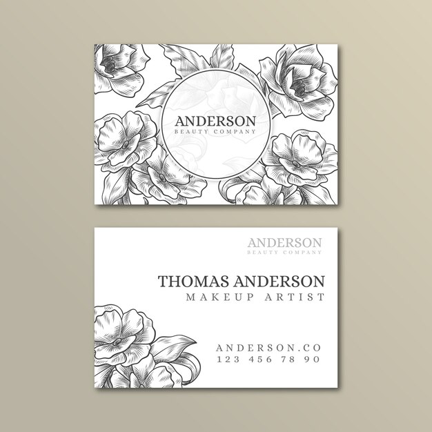 Realistic hand drawn floral business card template