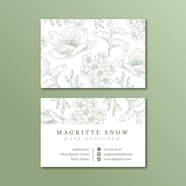 Realistic hand drawn floral business card template