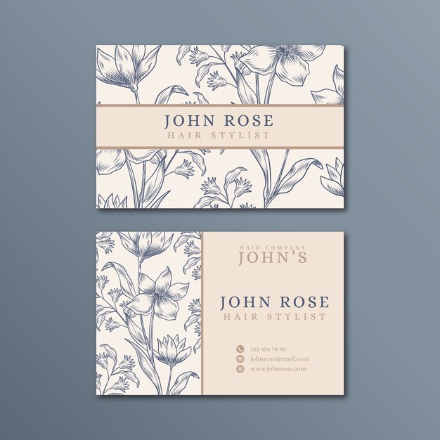 Realistic hand drawn floral business card template