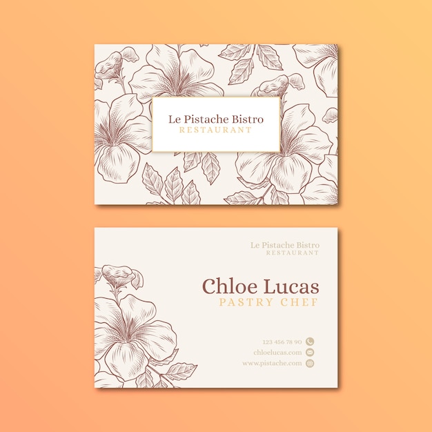 Realistic hand drawn floral business card template