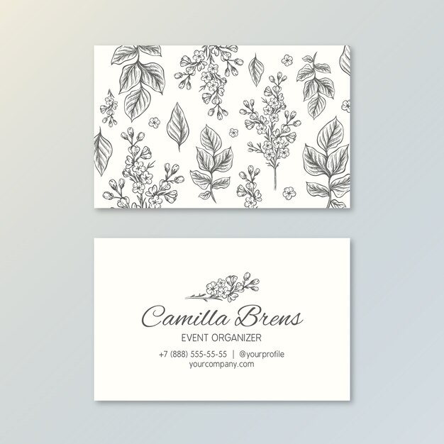 Realistic hand drawn floral business card template