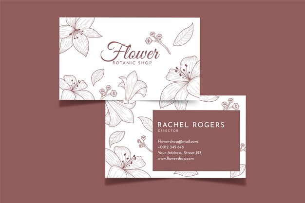 Realistic hand-drawn floral business card