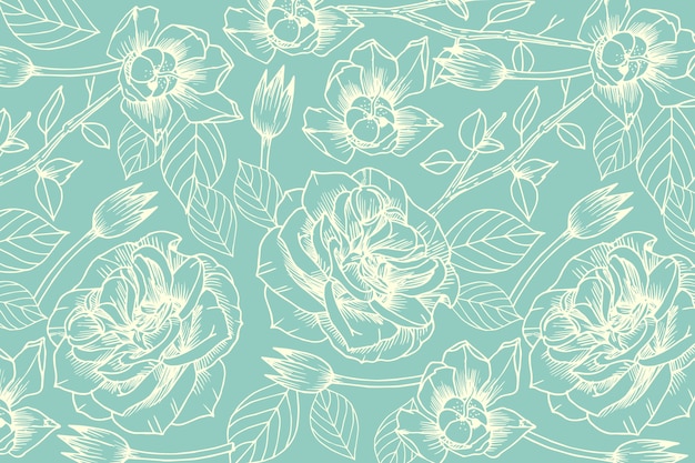 Realistic hand drawn flower on pastel blue background