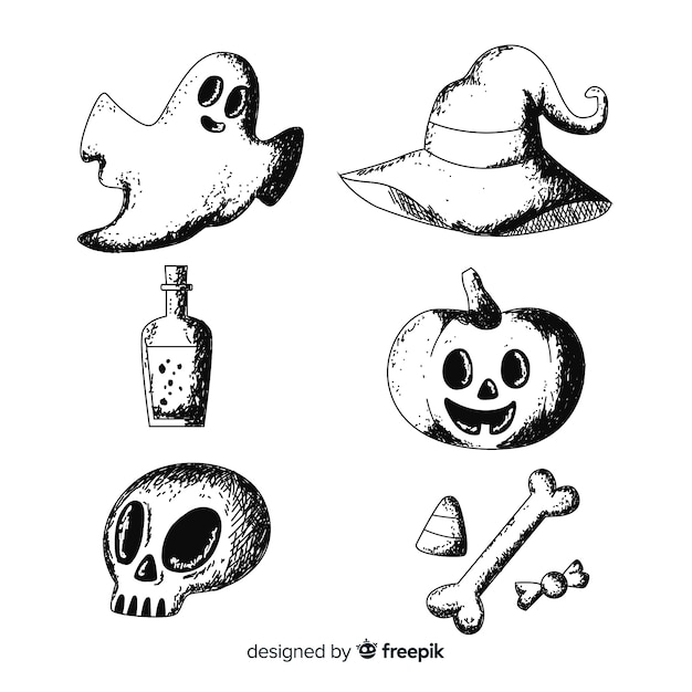 Free Vector realistic hand drawn halloween element collection