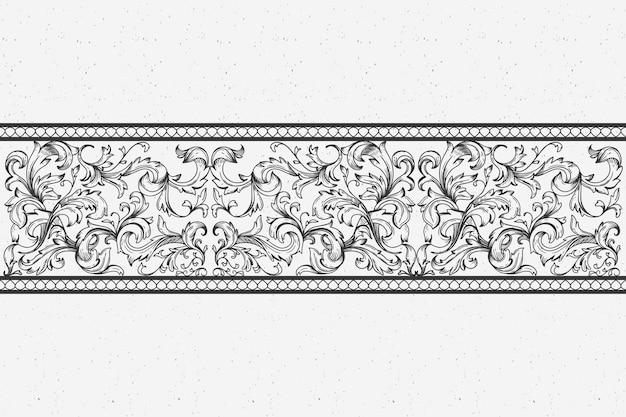 Realistic hand drawn ornamental border in baroque style