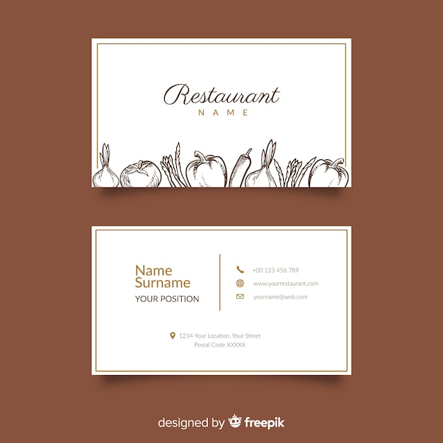 Realistic hand drawn restaurant business card template