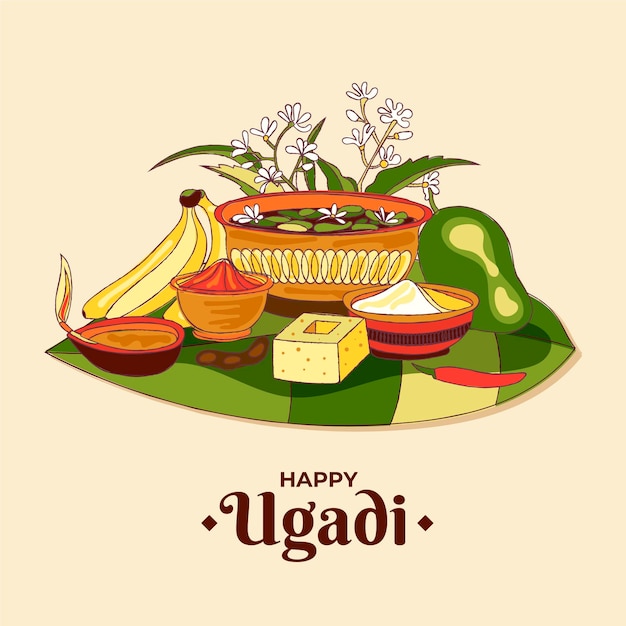 Free vector realistic hand drawn ugadi illustration