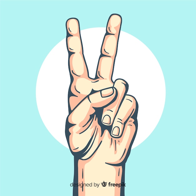 Realistic hand peace sign background