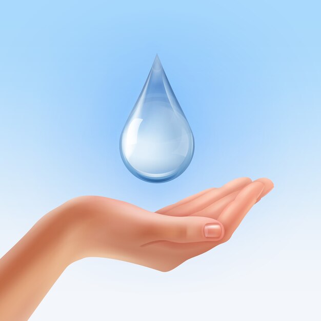 Realistic hand with water drop