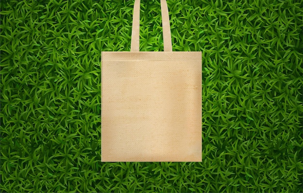 Realistic Hands Bag Green Grass Composition