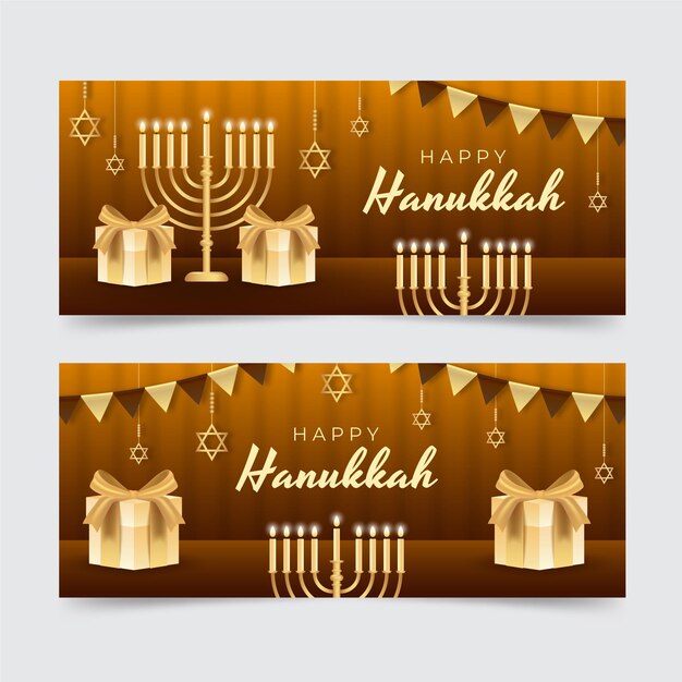 Realistic hanukkah horizontal banners set