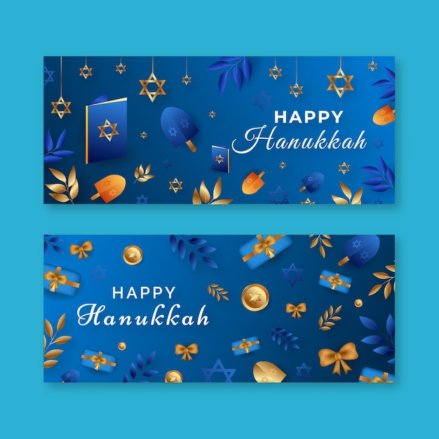 Realistic hanukkah horizontal banners set