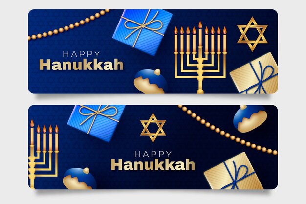 Free vector realistic hanukkah horizontal banners set