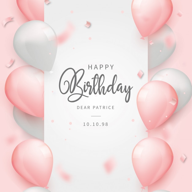 Realistic Happy Birthday Background with Pink Balloons