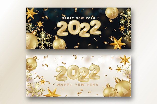 Realistic happy new year 2022 banners set