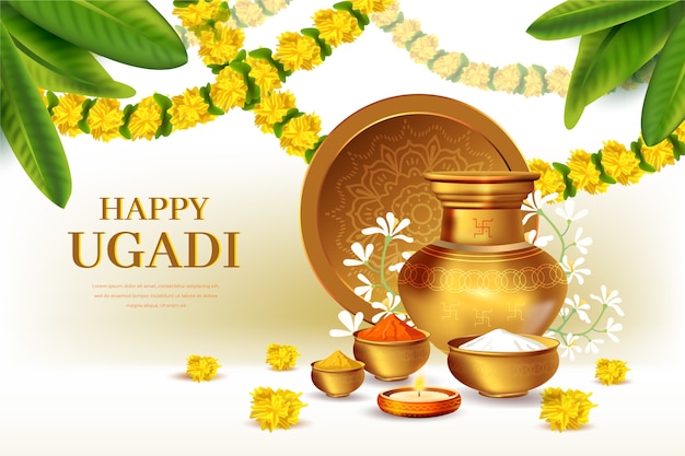 Realistic happy ugadi festival