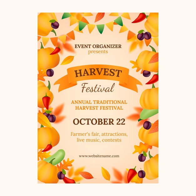 Realistic harvest festival celebration vertical flyer template