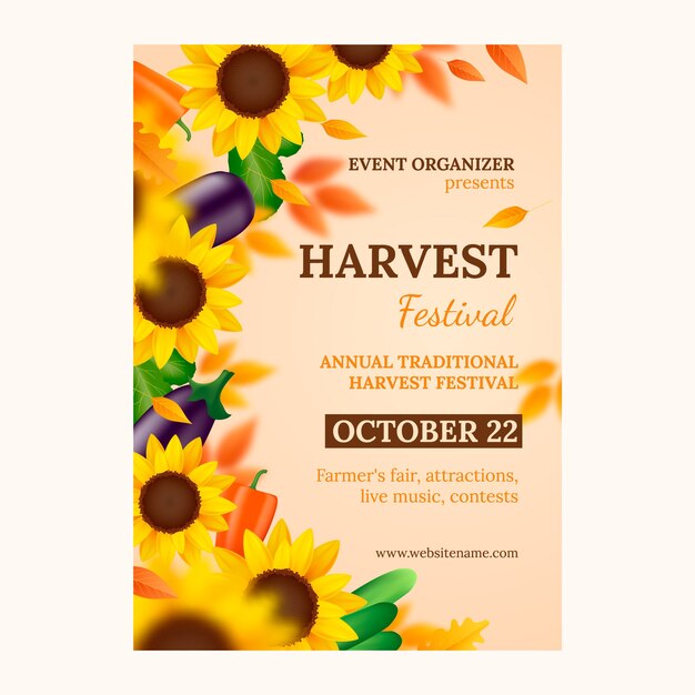 Realistic harvest festival celebration vertical flyer template