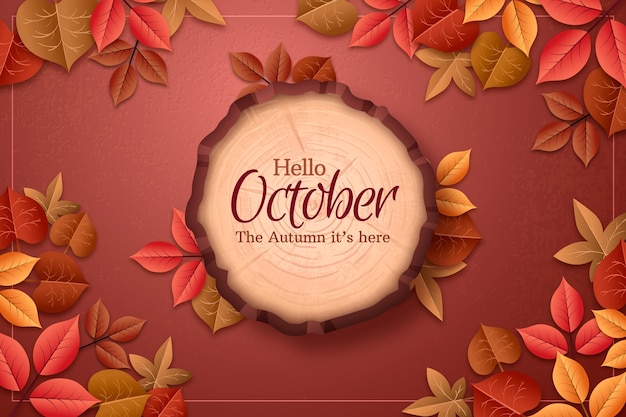 Free Vector realistic hello october background for autumn