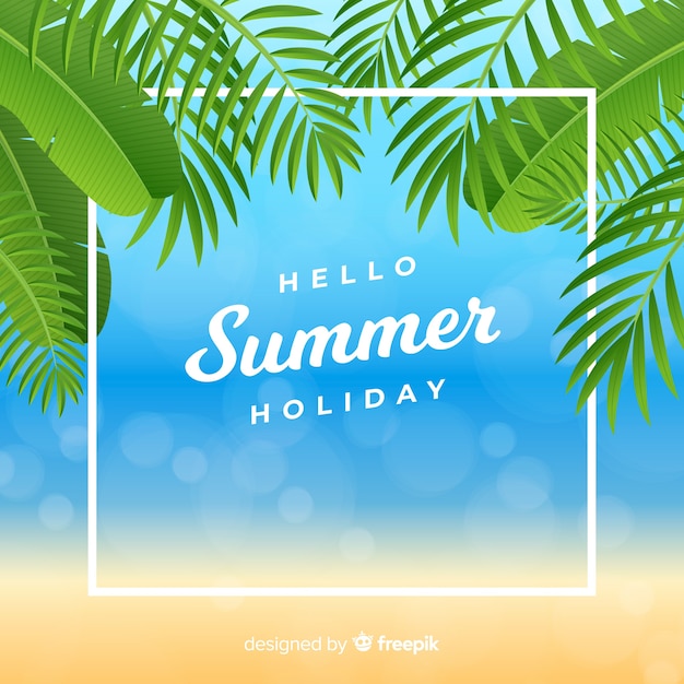 Realistic hello summer background at the beach