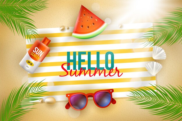 Realistic hello summer background