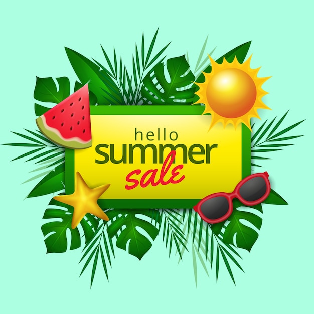 Free vector realistic hello summer sale concept