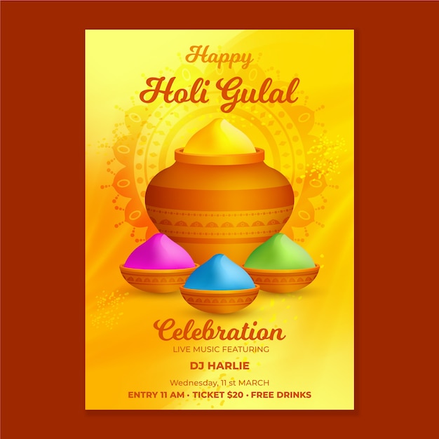 Realistic holi festival poster template