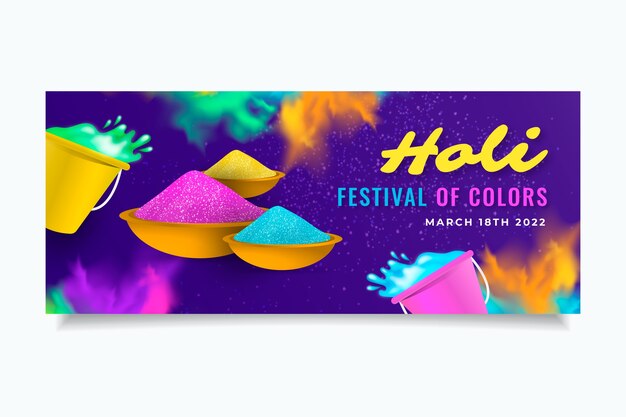 Realistic holi horizontal banner