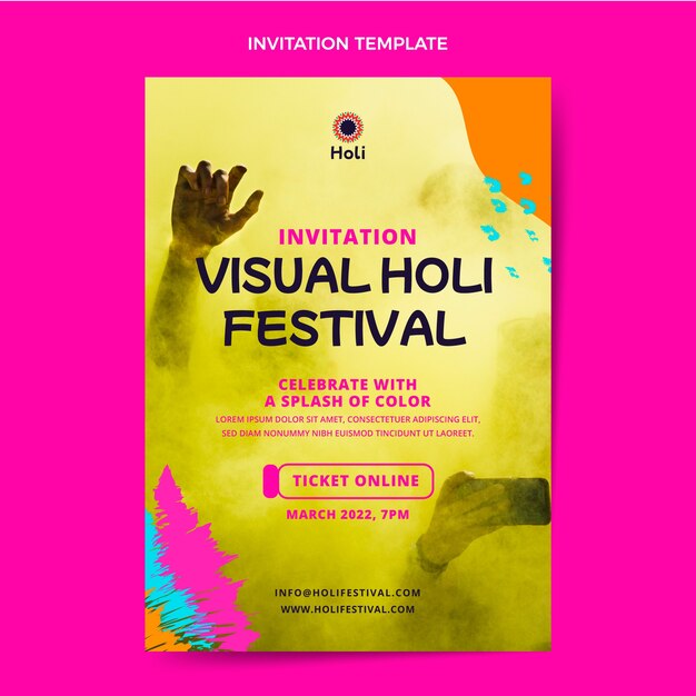 Realistic holi invitation template