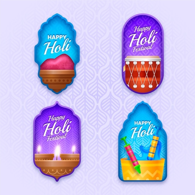 Free Vector realistic holi labels collection